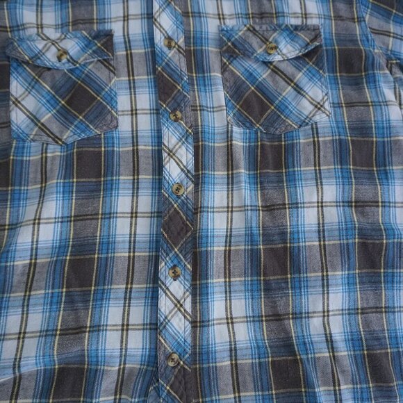 Vintage Dakota Blue Brown Plaid Button Up Outdoor Hiking Cottage Cotton Shirt XL - Picture 6 of 11